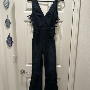 Free People Black Jumpsuit with Lace-Up Sides